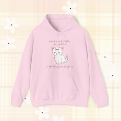 This Stupid Kitten Cant Read Write Or Spell Kawaii Hoodie White Cat Pink Y2k Anime Ribbon Heavy Blend™ Hooded Sweatshirt For Stupid And Cute Gals is relaxation itself. Made with a thick blend of cotton and polyester, it feels plush, soft and warm, a perfect choice for any cold day. In the front, the spacious kangaroo pocket adds daily practicality while the hood's drawstring is the same color as the base sweater for extra style points. .: Made with a medium-heavy fabric (8.0 oz/yd² (271 g/m that consists of 50% cotton and 50% polyester for that cozy feel and warmth you need in a hoodie. .: The classic fit along with the pouch pocket and the tear-away label make for a highly comfortable, scratch-free wearing experience.  .: The color-matched drawcord and the double-lined hood add a stylish White Kawaii Sweatshirt With Graphic Print, Pink Kawaii Hoodie With Drawstring Hood, Kawaii Long Sleeve Hoodie With Cat Design, Kawaii Hoodie, Kawaii Pink T-shirt With Cat Design, White Kawaii T-shirt With Cat Print, Pink Y2k, White Hoodie, White Cat