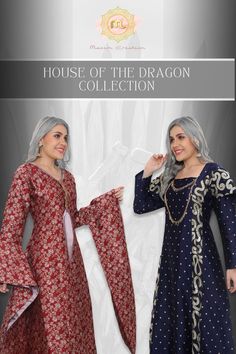 two women in dresses with the words house of the dragon collection on them and an image of