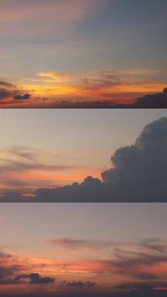 three different shots of the sky at sunset