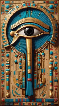 an egyptian painting with the eye of horush on it's face and gold trimmings