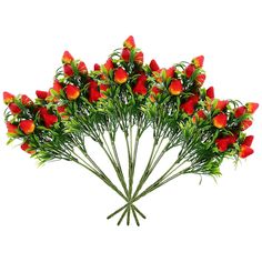 a bunch of flowers that are on top of each other in front of a white background