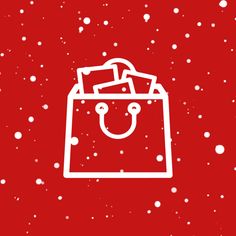 a shopping bag with money in it on a red background filled with snowflakes