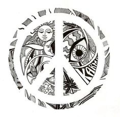 a drawing of a peace sign in the middle of a circle with an image of a woman on it