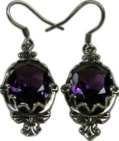 Purple Amethyst Earrings, Edwardian Jewelry, Pin Design#E18 with traditional Ear Wire Closures Formal Purple Round Earrings, Classic Round Amethyst Earrings, Elegant Purple Amethyst Earrings, Elegant Amethyst Purple Earrings, Formal Amethyst Gemstone Earrings, Amethyst Gemstone Earrings For Formal Occasions, Formal Amethyst Jewelry With Polished Finish, Elegant Purple Pierced Jewelry, Elegant Purple Crystal Pierced Earrings