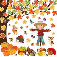 Tree Bulletin Board, Fall Cutouts, Thanksgiving Chalkboard, Bulletin Board Decoration, Bulletin Board Tree, Classroom Tree, Scarecrow Pumpkin, Thanksgiving Classroom, Thanksgiving Paper