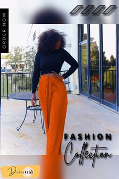 High Waist Lace Up Loose Straight Wide Leg Pants High Waist Orange Bottoms, High-waisted Wide Leg Orange Pants For Fall, Orange High-waisted Wide Leg Pants For Fall, Orange Non-stretch High-waisted Pants, Casual Orange Wide Leg Pants For Fall, High Waist Orange Wide Leg Pants For Work, Trendy Orange Pants For Workwear, Orange Bottoms For Fall Day Out, Orange Bottoms For Day Out In Fall