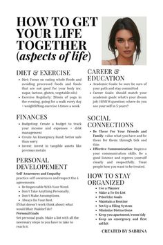 a professional resume for a woman in black and white with the words how to get your life together