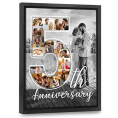 a 50th anniversary photo with the number fifty and five different pictures in white on a black frame