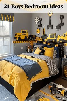 For little builders and engineers, a construction-themed bedroom provides the perfect setting for imaginative play Construction Decor Bedroom, Little Boy Construction Room, Kids Construction Bedroom, Construction Kids Room, Toddler Boy Construction Bedroom, Truck Room For Boys, Truck Bedroom For Boys, Construction Bedroom Boys