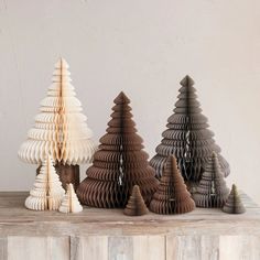 Coordinating set of cream, brown, and grey honeycomb magnetic paper trees. Holiday decorations. Honeycomb Christmas Tree, Paper Trees, Honeycomb Shape, Honeycomb Paper, Candle Room, Paper Tree, Paper Folding, Nutcracker Christmas, Brown Paper