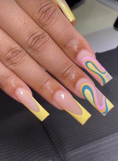 September Birthday Nails Acrylic, 2 Design Nails, Long Acrylic Nails Summer 2024, Freestyle Acrylic Nails Art Designs, Long Spring Acrylic Nails, Taper Square Acrylic Nails, Spring Nails Square Long, Vacay Nails Square, Med Acrylic Nails