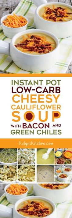 instant hot low carb cheesy cauliflower soup with bacon and green chiles