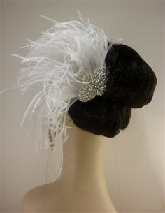 "Vintage Style Bridal Hair Fascinator, Bridal Fascinator with Veil or without, Fascinator, Ostrich Fascinator, Bridal Fascinator, Wedding Accessories, Bridal Accessories, Rhinestone Bridal White Fascinator, Bridal Fascinator, Fascinator, Wedding Veil, Bridal Veil ADD VEIL AT CHECKOUT IF DESIRED Rhinestone, Pearl and Silver Beaded Bridal White Ostrich Feather Fascinator ~Off White Ostrich Feather~ ~Bright White Ostrich Fringe~ ~Off White Ostrich fringe~ ~Rhinestone, Pearl Silver Beaded center pie Fascinator With Veil, Ivory Fascinator, Flapper Headpiece, White Fascinator, Fascinator Wedding, Feather Headpiece, Bridal Fascinator, Fascinator Hairstyles, Feather Fascinator