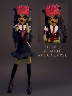 the zombie girl is dressed in black and red