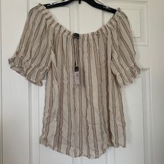 Primark Elastic Striped Shirt Us Sz14. Never Worn- Nwt. Super Cute And I Will Iron Before I Ship! Could Be Worn Off Or On The Shoulders Striped Short Sleeve Blouse For Vacation, Fitted Striped Blouse For Vacation, Striped Short Sleeve Summer Blouse, Summer Striped Short Sleeve Blouse, Fitted Striped Blouse For The Beach, Fitted Striped Blouse For Beach, Primark Tops, Green Long Sleeve Shirt, Stretchy Tops