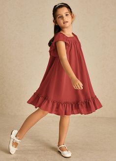 This adorable Tot features a lovely A-line silhouette made from soft chiffon. The square neckline and sweet sleeves create a charming look, while the bow tie back adds a playful touch. Perfectly embellished with bows, it’s ideal for any special celebration! Burgundy Flower Girl Dress, Chiffon Flower Girl Dress, Chiffon Flower, White Alabaster, Kids Frocks, Burgundy Flowers, Chiffon Flowers, Rust Dress, Little Dresses