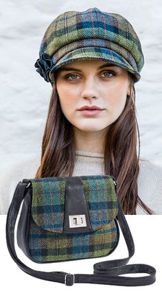 Handbags & Checkbooks - Plaid Cap and Purse Muckross House, Celtic Home Decor, Celtic Home, Irish Knitwear, Ireland And Scotland, Killarney Ireland, Irish Hat, Plaid Bag, Irish Fashion