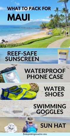 an advertisement with the words what to pack for mau and waterproof phone cases