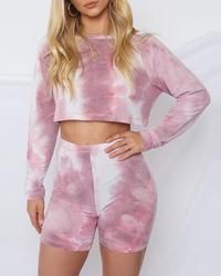 Crop Top Lounge Wear, Lounge Wear Sets, Stylish Street Style, Crop Top And Shorts, Pink Tie, Tie Dye Shorts, Casual Suit, Lounge Shorts