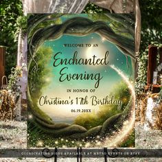 a sign that says, welcome to an enchanted evening in honor of christmas's 11th birthday