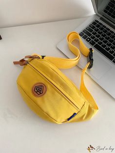 BirdinBag - Alphabet Patch Large Capacity Waist Bag - Stylish & Spacious Casual Yellow Shoulder Bag For Outdoor, Casual Yellow Softback Bag, Casual Yellow Portable Bag, Yellow Outdoor Bag With Adjustable Strap, Casual Outdoor Bags With Softback, Yellow Bag With Adjustable Strap For Outdoor, Yellow Shoulder Bag For Outdoor, Casual Outdoor Softback Bag, Trendy Outdoor Pouch Bag