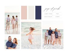 a family is posing on the beach with their arms around each other