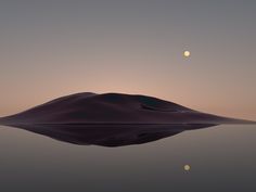 the moon is reflected in the water at dusk, and it looks like an island