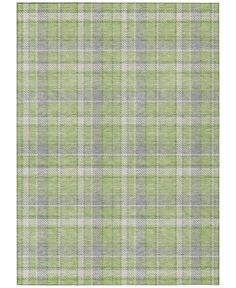 a green and white plaid rug on a white background