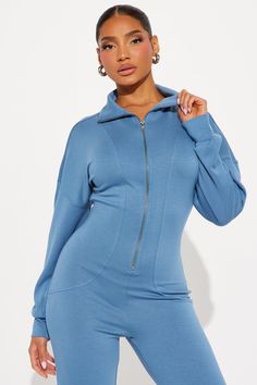 Available In Hunter And Blue. Jumpsuit Long Sleeve Zip Front Flare Leg Seaming Stretch 47% Polyester 46% Rayon 7% Spandex Imported | Running Errands Jumpsuit in Blue size Large by Fashion Nova Jumpsuit Long Sleeve, Jumpsuit Long, Blue Jumpsuit, Long Jumpsuits, Running Women, Blue Fashion, Running Errands, Fashion Nova, Jumpsuit