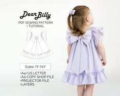 This is a girls dress with ruffles and bow PDF Sewing Pattern (instant download) with Instructions. 'Bebe Blossom' dress pattern by DearBillyPatterns. Designed for woven fabrics. This is a PDF Sewing Pattern (instant download) in sizes 1Y-2Y-4Y-5Y-6Y-7Y-8Y-9Y-10Y-11Y-12Y-13Y-14Y. All sizes are included in your purchase. This is an intermediate skill level sewing pattern that requires prior sewing experience. If you have any questions while sewing-feel free to email us, we'll be more than happy t Toddler Dress Patterns, Dress Patterns Diy, Blossom Dress, Toddler Party Dress, Girls Dresses Sewing, Girls Dress Sewing Patterns, Girl Dress Pattern, Kids Dress Patterns, Sewing Patterns Girls