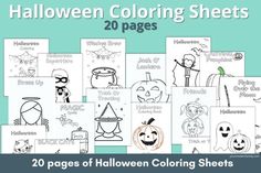 halloween coloring sheets with the words, 20 pages of halloween coloring sheets for kids to color