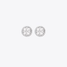 Miller Pavé Stud Earring: Women's Designer Earrings | Tory Burch Designer Stud Earrings, Flat Stud Earrings, Timeless Silver Earrings With Pave Setting, Tory Burch Earrings, Earrings Aesthetic, Tory Burch Jewelry, Wardrobe Update, Circle Earrings Studs, Circle Studs