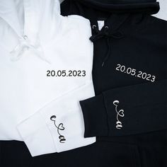 Custom Embroidered Numeral Hoodie, Custom Embroidered Initial Heart Couple Shirt Initial On Sleeve, Personalized Couples Matching Sweatshirt AnniversaryPlease enter: We love what we do and you can also make us any suggestions or requests so do not hesitate to contact us, we will do our best to satisfy you.These T-Shirts are 100% embroidered one by one with great care and dedication. They are 100% cotton and double stitched on the sleeves.Maintenance instructions:-Washing and gentle drying under Matching Hoodies For Couples, Heart Couple, Matching Hoodies, Embroidered Initials, Matching Sweatshirts, Couple Shirt, Flat Collar, Kindergarten Teacher, Couples Matching