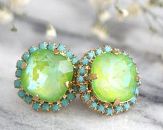 Chartreuse Earrings, Green Stud Earrings, Mint Earrings, Bridal Earrings Drop, Earrings Green, Swarovski Crystal Earrings, Green Crystal, Crystal Stud Earrings, Swarovski Earrings