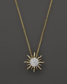 BLOOMINGDALE'S DIAMOND SUN PENDANT NECKLACE IN 14K YELLOW GOLD, .10 CT. T.W. - 100% EXCLUSIVE. #bloomingdales # Art Deco Jewelry Rings, Art Deco Inspired Jewelry, Baguette Diamond Necklace, Sun Necklace, Yellow Necklace, Sun Pendant, Gold Sun, Gold Cross Necklace, Diamond Cross Pendants