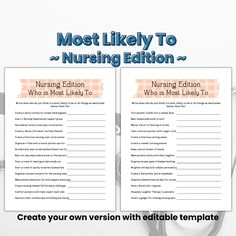 the most likely to nursing edittion worksheet is in front of a white background