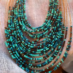 Never Worn. Different Shades Of Turquoise Beads With Brown Necklace. So Pretty! Brown Necklace, Shades Of Turquoise, Turquoise Beads, So Pretty, Womens Jewelry Necklace, Blue Green, Color Blue, Beaded Necklace, Jewelry Necklaces