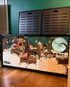 a fish tank filled with lots of sand and gravel