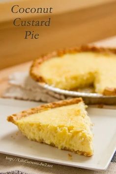 two slices of coconut custard pie on a plate