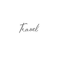 the word travel written in cursive writing on a white background with black ink