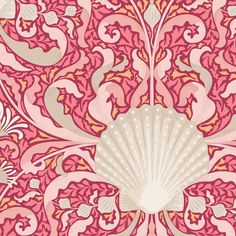 an intricately designed wallpaper with pink and orange colors