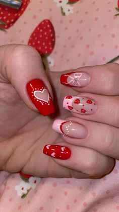 #strawberry #nails #coquette  #nailsoftheday Strawberry Nail Art, Nails Coquette, Strawberry Nails, Hippie Nails, Cute Simple Nails, Girly Acrylic Nails, Pretty Gel Nails, Kawaii Nails