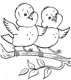 two little birds sitting on top of a tree branch coloring pages for adults and children