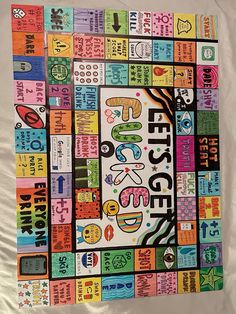 a colorful poster with words and pictures on it