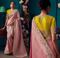 pink Silk Saree with with Embroidered Stitched Blouse, Indian Traditional Saree,Soft Woven silk embroidered blouse for Festive,Sangeet Wear Sheer Embroidery, Pink Silk Saree, Sheer Texture, Tissue Fabric, Indian Dresses Online, Blouse Indian, Saree Bollywood, Weddings Receptions, Traditional Saree