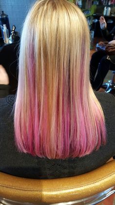 Hair Colour Pink Highlights, Blonde Pink Balayage, Black Hair Blonde Tips, Pink Highlights In Blonde Hair, Pink Hair Highlights, Blonde Hair With Pink Highlights, Pravana Vivids, Crazy Color