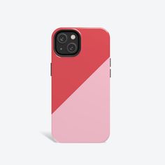 the pink and red iphone case is shown on a white background, it's designed with