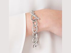 Judith Ripka Rhodium Over Sterling Silver Marine Link BraceletTextured toggle closureMeasures approximately 1/2"W Formal Silver Chain Bracelet With Clasp, White Gold Bracelets With Clasp, Modern Silver Chain Bracelet With Clasp, Silver Chain Bracelet With Toggle Clasp For Formal Occasions, Elegant Silver Bracelet With Toggle Clasp, Judith Ripka, Link Bracelets, Sterling Silver, Silver