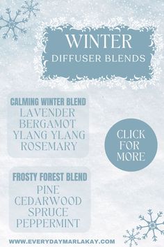 Discover how to make your own winter diffuser blends with essential oils. Enjoy the benefits of non-toxic, natural fragrances that enhance your home's ambiance during the winter season. Cozy Diffuser Blends, Diy Body Spray, White Angelica, Winter Retreat, Essential Oils For Pain, Diy Crafts Life Hacks, Diy Winter