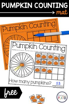 pumpkin counting mats with the text, how many pumpkins?